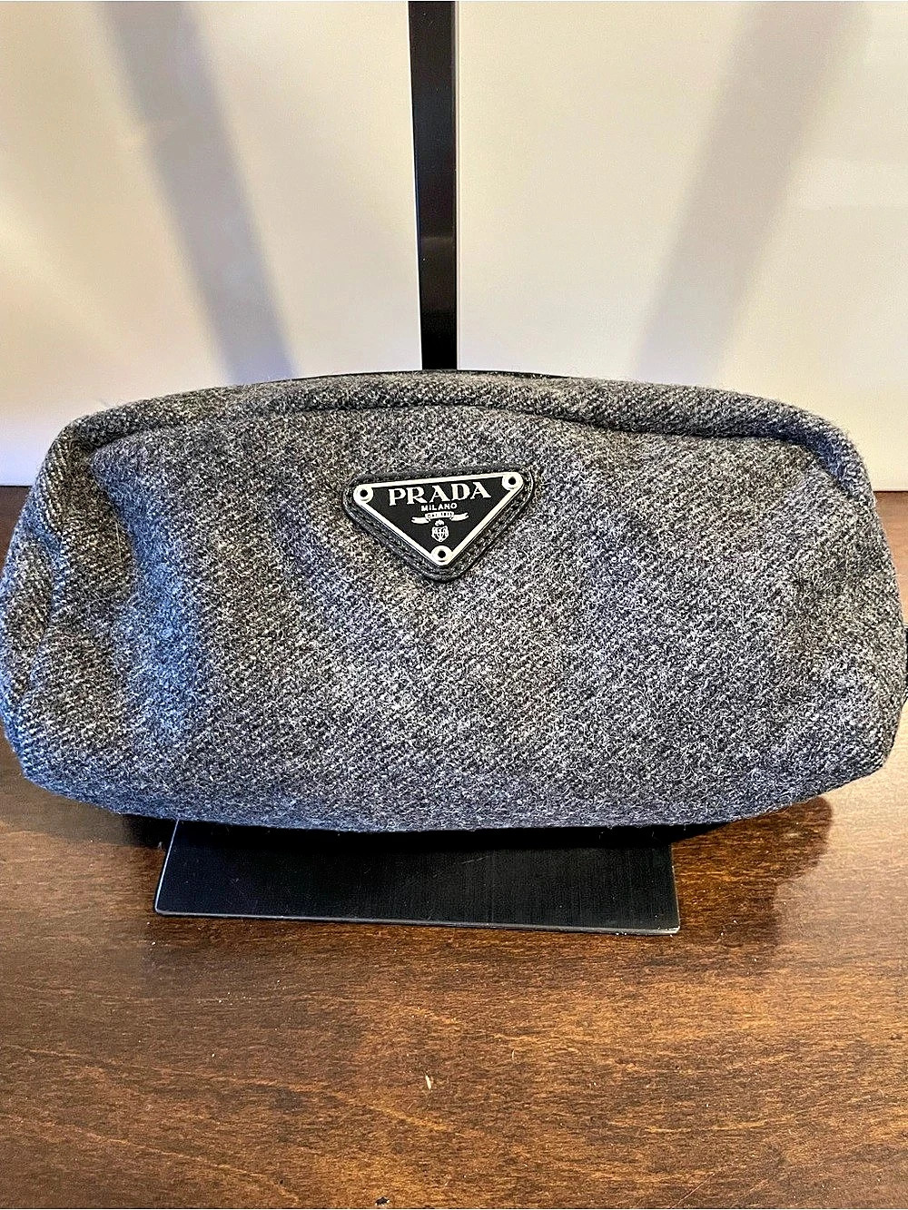Prada Wool Cosmetic Pouch Gray & Black
